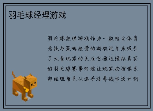 羽毛球经理游戏